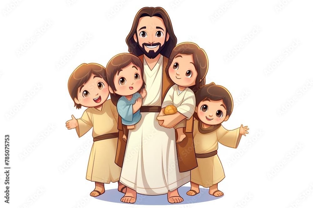 Wall mural vector illustration of jesus christ with his family isolated on white background.