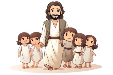 Jesus Christ with his family cartoon vector illustration graphic design vector illustrator graphic design © hungryai