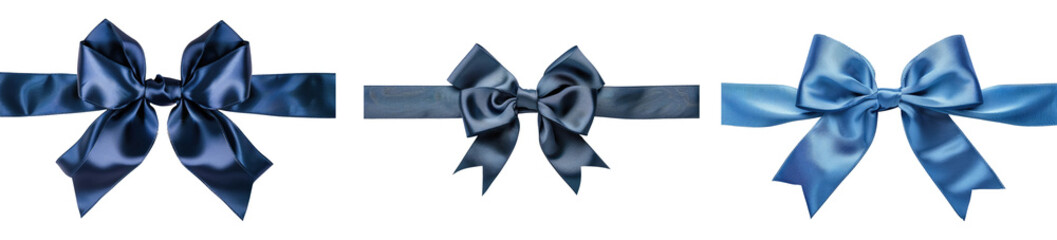 set of blue ribbon bows isolated on white or transparent png