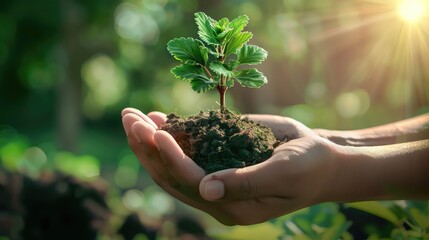 hand holding small tree for planting concept environment green world earth day