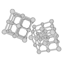Crystal lattice molecule grid. Sodium chloride rock salt. Wireframe low poly mesh vector illustration.