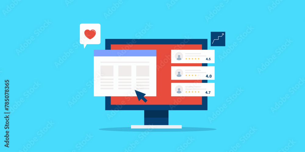 Wall mural online reputation management with customer review and rating, business website conceptual vector ill