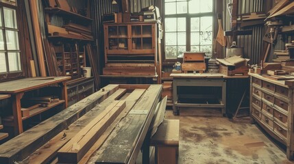 Fototapeta premium Old carpenters workshop retro look