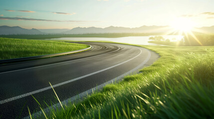 Serene sunset over winding road - Powered by Adobe