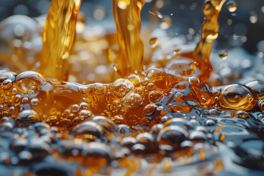 A close-up of a water and oil mixture being stirred, capturing the chaotic yet mesmerizing flow of t