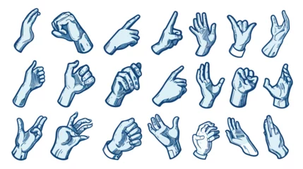 Fotobehang Hand gestures signs set. Thin line art icons. Flat sty © Prince