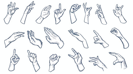 Hand gestures thin line art icons set Nonverbal  - obrazy, fototapety, plakaty