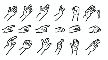Hand gestures thin line art icons set Nonverbal  - obrazy, fototapety, plakaty