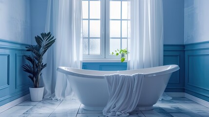 Blue and white bathroom. Generative AI
