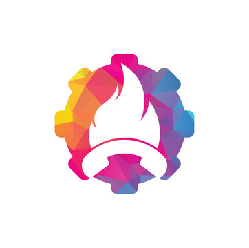 Hot call gear shape vector logo design concept. Handset and fire icon.