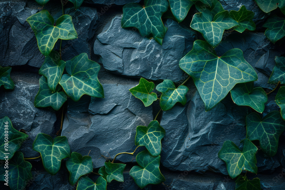 Poster a close-up of ivy climbing a wall, focusing on the suckers that allow the plant to adhere to surface