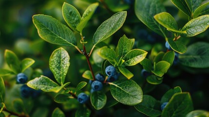 Blueberry leaves close-up. Generative AI - obrazy, fototapety, plakaty