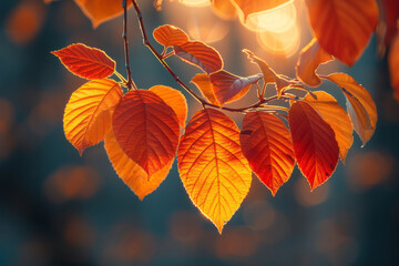 A photograph of sunlight passing through autumn leaves, turning them into stained glass artworks of