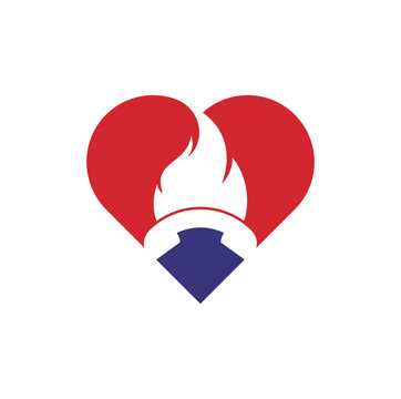 Hot call heart shape vector logo design concept. Handset and fire icon.