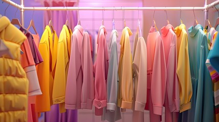 Clothes on store hangers. Generative AI
