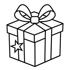 Christmas gift box with bow line art coloring book page for children's vector art illustration
