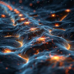 A visually stunning abstract representation of fiery network data streams in a digital landscape