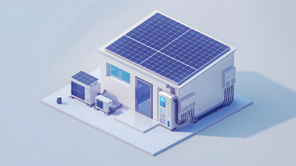 3d isometric solar power station on white background. Vector illustration