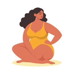 Bodypositive illustration. young chubby girl in swimsuit. isolated on white background. love and accept your body. love yourself. 