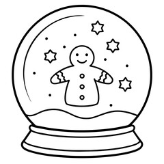 snowman with Christmas ball line art coloring book page for children's vector art illustration
