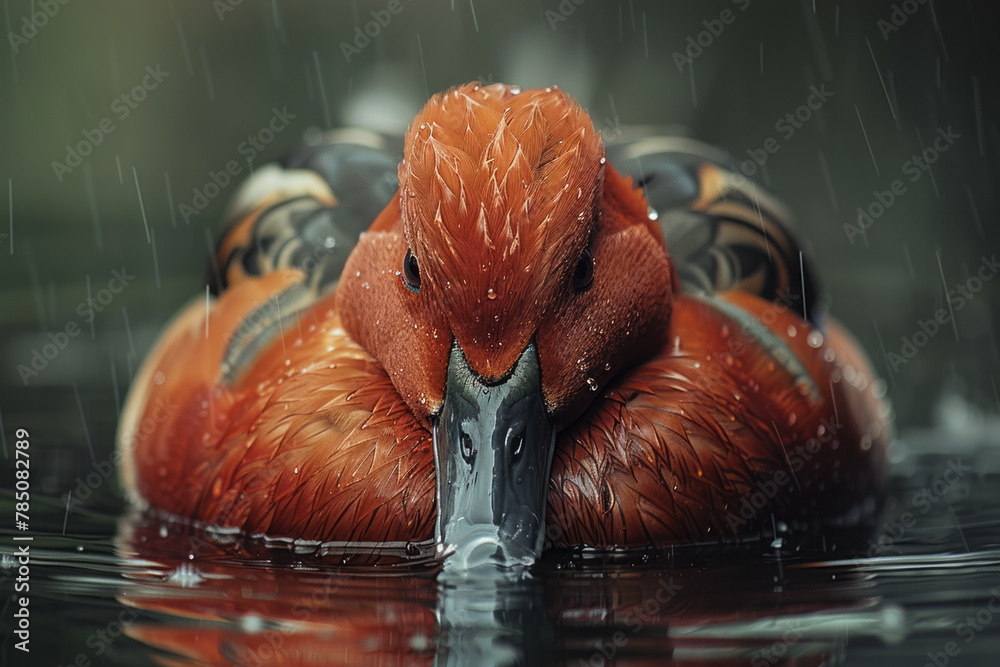 Poster An image capturing the oily sheen on a duckâ€™s feathers, highlighting the waterproofing that allows