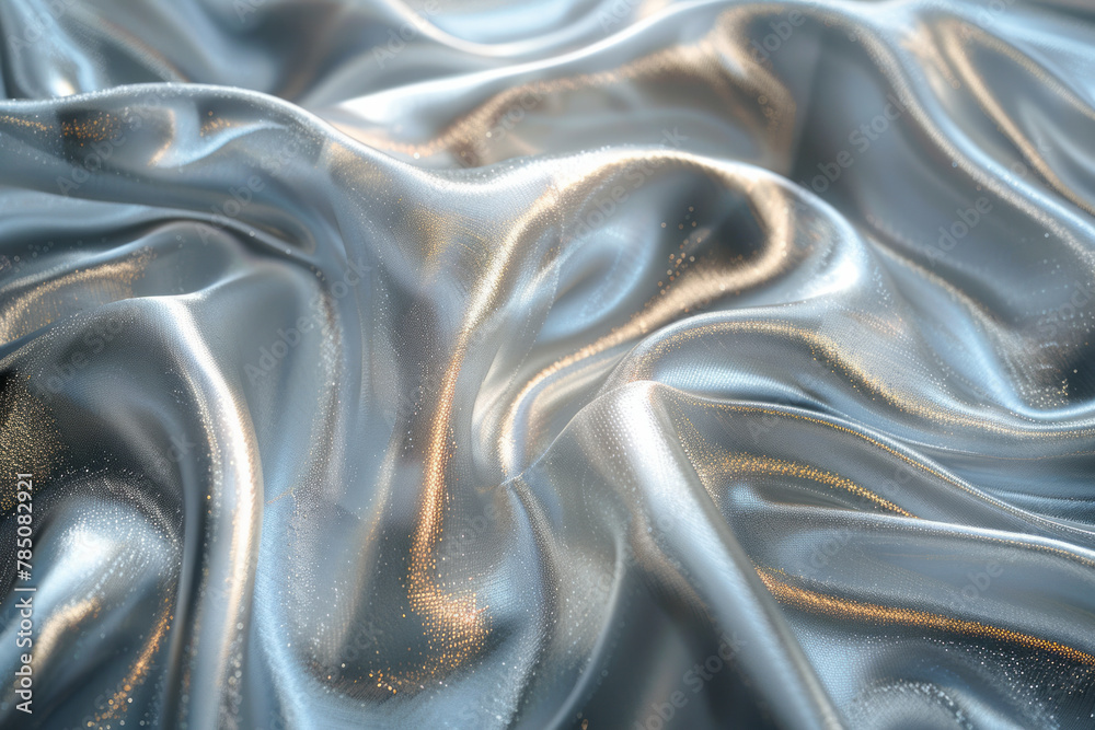 Poster An image capturing the shimmering effect of sunlight on a silver metallic fabric, creating a dynamic