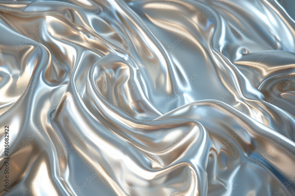 Poster An image capturing the shimmering effect of sunlight on a silver metallic fabric, creating a dynamic
