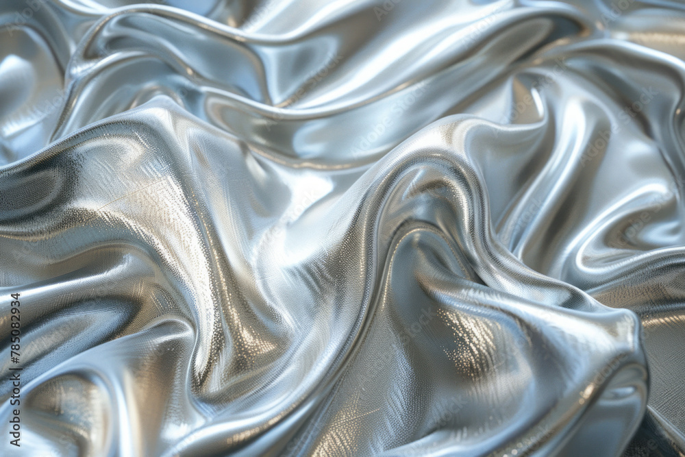 Poster An image capturing the shimmering effect of sunlight on a silver metallic fabric, creating a dynamic