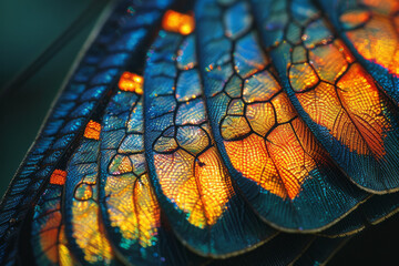 A close-up of the metallic sheen on a beetle's wing cover, the scales reflecting light in such a way