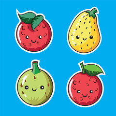 cute cartoon apple pear guava slice sticker for kids set of 4 learning