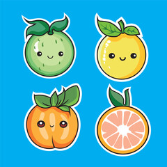 cute cartoon lemon orange guava slice sticker for kids set of 4 learning