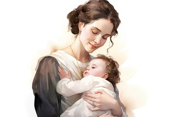 Portrait of a beautiful young mother with her baby in her arms
