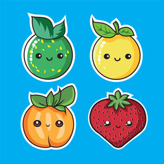 cute cartoon lemon orange strawberry guava sticker for kids set of 4 learning