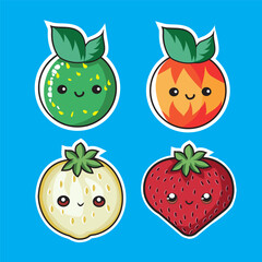 cute cartoon strawberry pear guava peach sticker for kids set of 4 learning