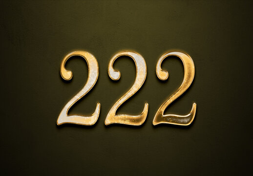 Old gold effect of 222 number with 3D glossy style Mockup.	