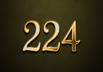Old gold effect of 224 number with 3D glossy style Mockup.	