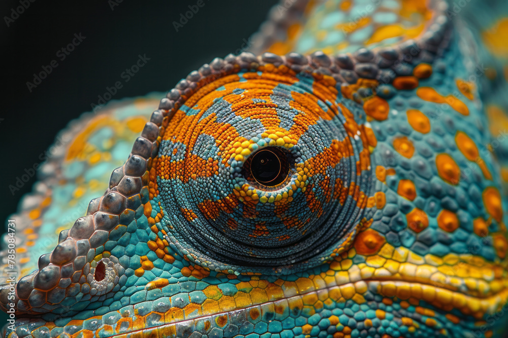 Poster A detailed view of a chameleonâ€™s skin, where each change in color and texture is seen in real-time
