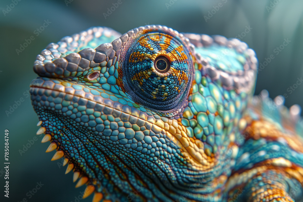 Poster A detailed view of a chameleonâ€™s skin, where each change in color and texture is seen in real-time