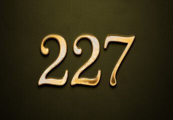 Old gold effect of 227 number with 3D glossy style Mockup.	