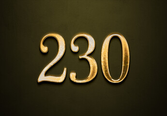 Old gold effect of 230 number with 3D glossy style Mockup.	