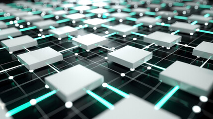 Obraz premium Olive-lime digital dots connected by silver on navy form a galaxy-spanning network.