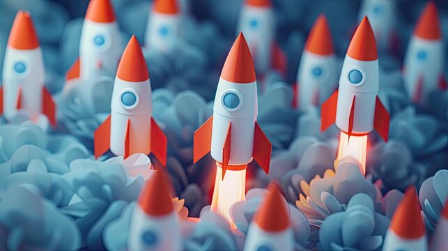 Leadership concept with rockets. Generative AI