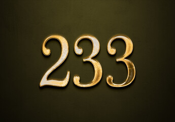 Old gold effect of 233 number with 3D glossy style Mockup.	