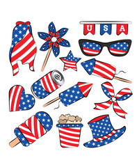 13 Unique 4th Of July Elements Including Star Fireworks Popcorn Beer Popsicle Hat Sunglasses Ribbon Hat And Popcorn