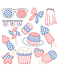 13 Line Art 4th Of July Icons Including Star Fireworks Popcorn Beer Popsicle Hat Sunglasses Ribbon Hat And Popcorn