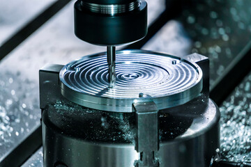 Lathe milling metal in industry. Process of machining a metal part