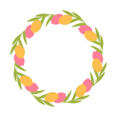 Spring wreath of tulips.Frame for text.Vector hand drawn illustration.