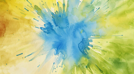 Electric blue spot in watercolor shocks with lemon-lime radiance for an energized view.