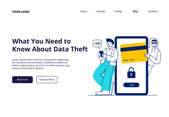 A cyber thief steals data, personal information, and passwords from a smartphone. Low cyber security. Vector flat illustration for web page, app, or blog.