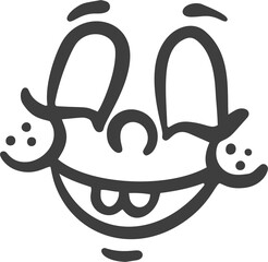 Cartoon retro face. Vintage mascot with comic cute eyes and mouth. Funny happy smiling character expression. 30-50s design emotions element. Simple caricature head